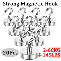 60/40/20Pcs Strong Magnet Hooks Neodymium Magnetic Hooks Heavy Duty Earth Magnets with Hook Cruise Hook Magnets for Refrigerator