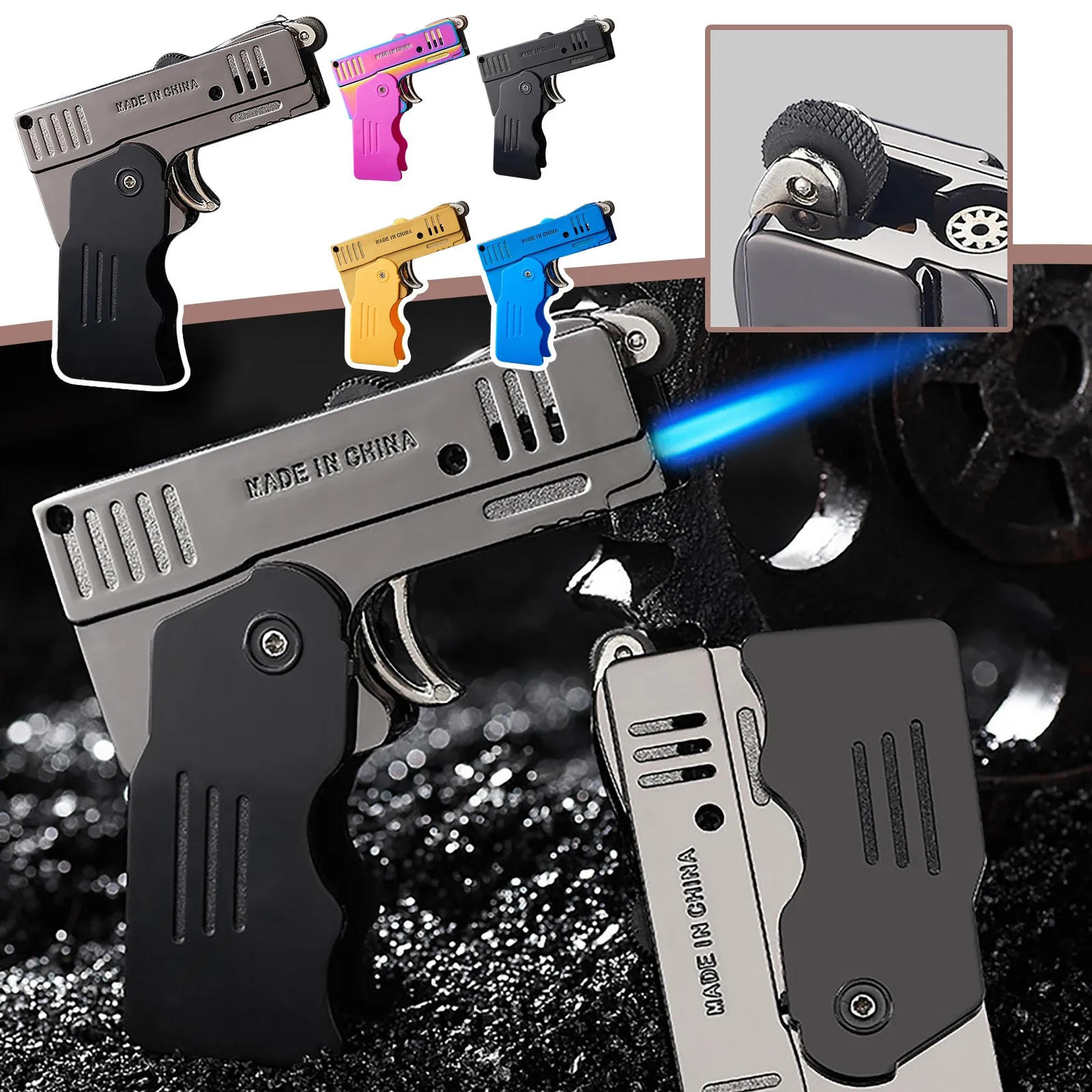 Description Picture 2 of item2022 Twin Fire Deformed Pistol Butane Gas Kitchen Grill Accessories Big Jet Flame Fire Turbo Torch Fire Grinding Wheel Lighter