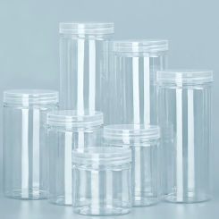 1PC Plastic Packing Bottle PET Clear Empty Seal Bottle Circular Bucket Storage Biscuit Jar Food Grade Sealed Cans Tank Container