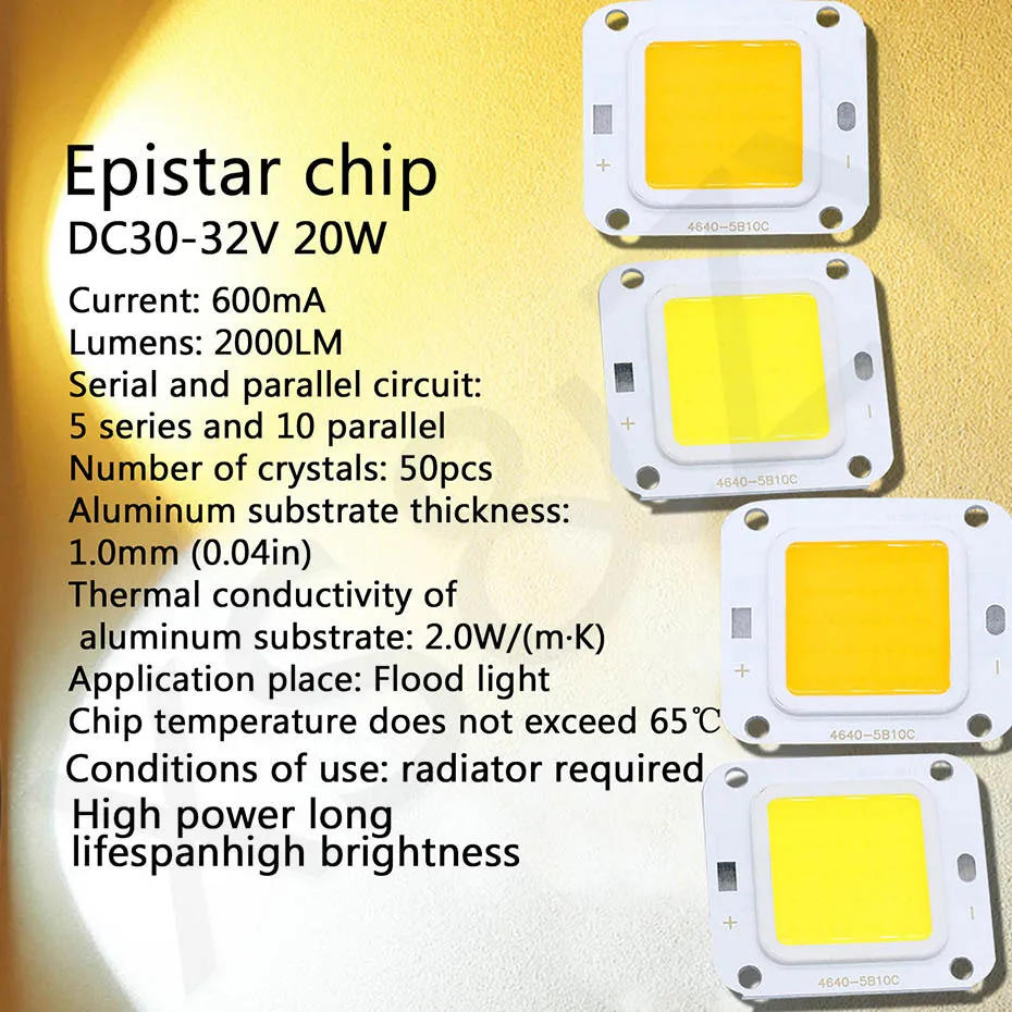 Description Picture 5 of item5pcs High Power 600mA LED COB Chips 20W DC30-32V Light Beads SMD DIY For LED Bulb Cold WarmWhite FloodLight Spotlight  Portable