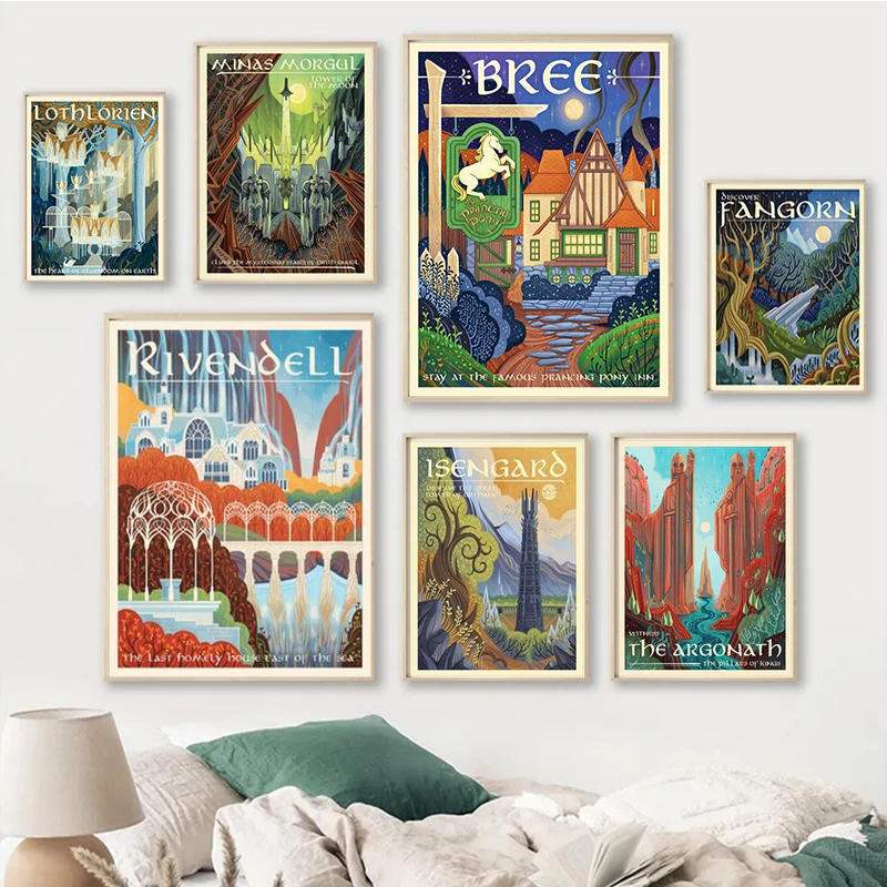Description Picture 3 of itemRing Art Poster Retro Travel Abstract Canvas Painting Vintage Film Mordor Castle Lord Magic Wall Art Picture Kid Room Home Decor