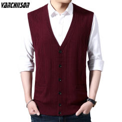 Men Knit Vest Buttons Down V Neck Wool Sweater Cardigan Sleeveless Basic for Autumn Winter Male CLothing 00285