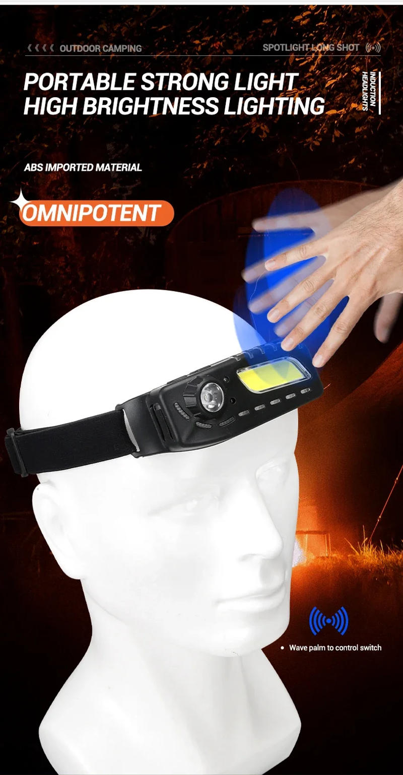 Description Picture 3 of itemSuper Bright XPE+COB Induction Headlight Dual Light Source Waterproof Outdoor Portable Running Fishing Night Running Flashlight