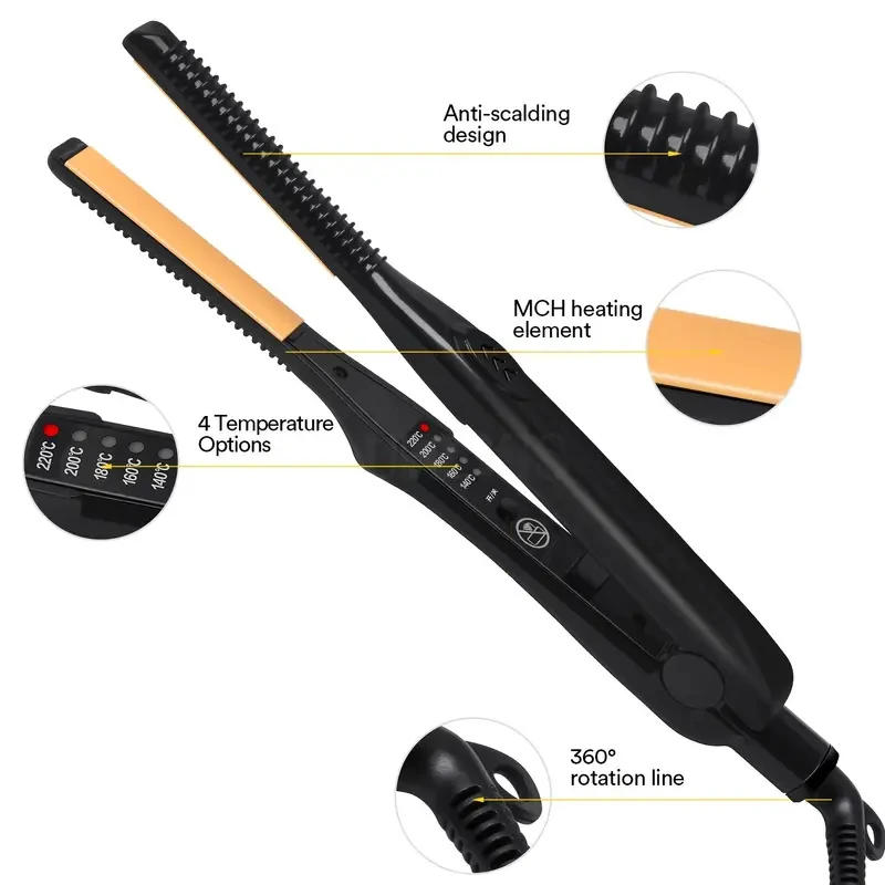 Description Picture 3 of item2 In 1 Hair Straightener and Curler Mini Flat Iron Straightening Styling Tools Ceramic Hair Crimper Corrugation Curling Iron