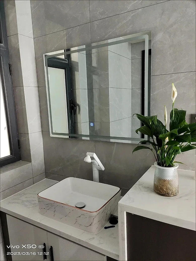 Description Picture 5 of itemModern Square Bath Mirrors for Home Wall Decoration Defogging Smart Mirrors Light Luxury Glass Multifunction Mirrors for Balcony