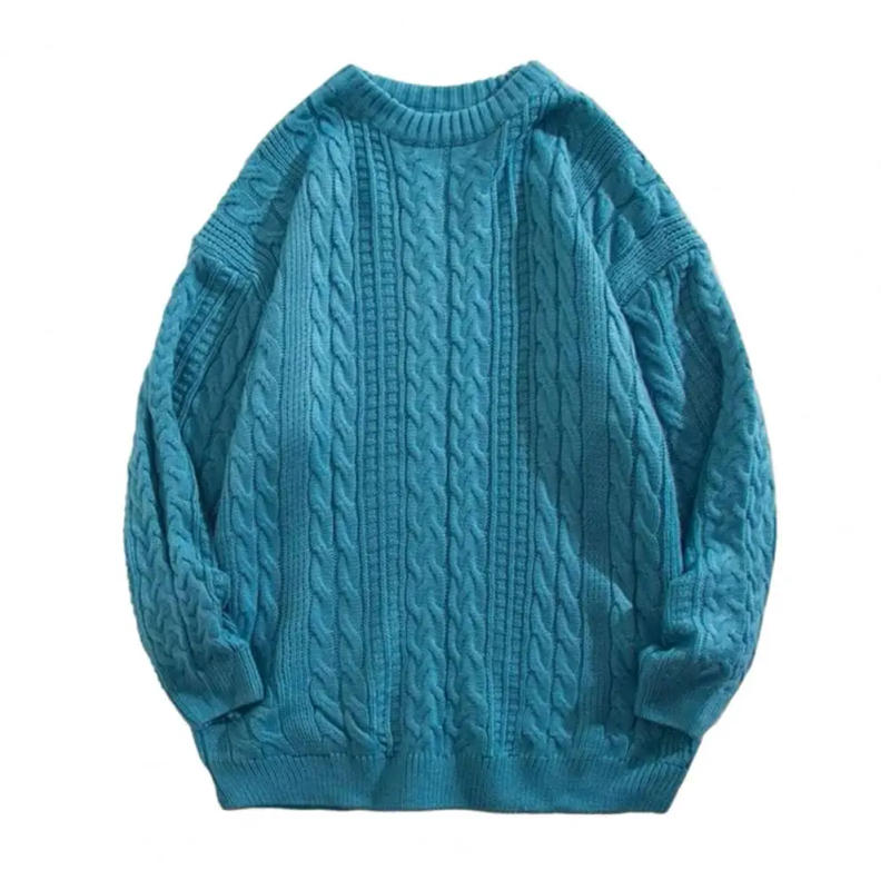 Description Picture 4 of itemMen Polyester Sweater Versatile Men Pullover Cozy Knitted Winter Sweater for Men Thick Long Sleeve Pullover Unisex Couple