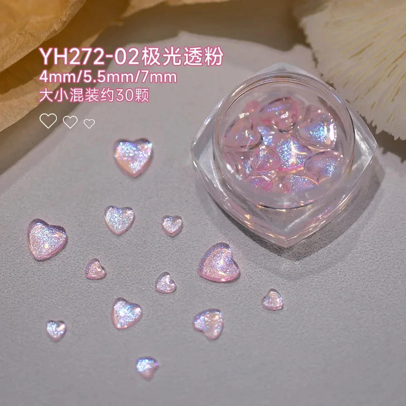 Description Picture 6 of item1Box Aurora Love Heart Nail Charms Valentine's Day Nail Art Decorations 3D Mixed Size Heart Rhinestones Gems Jewel For Manicure
