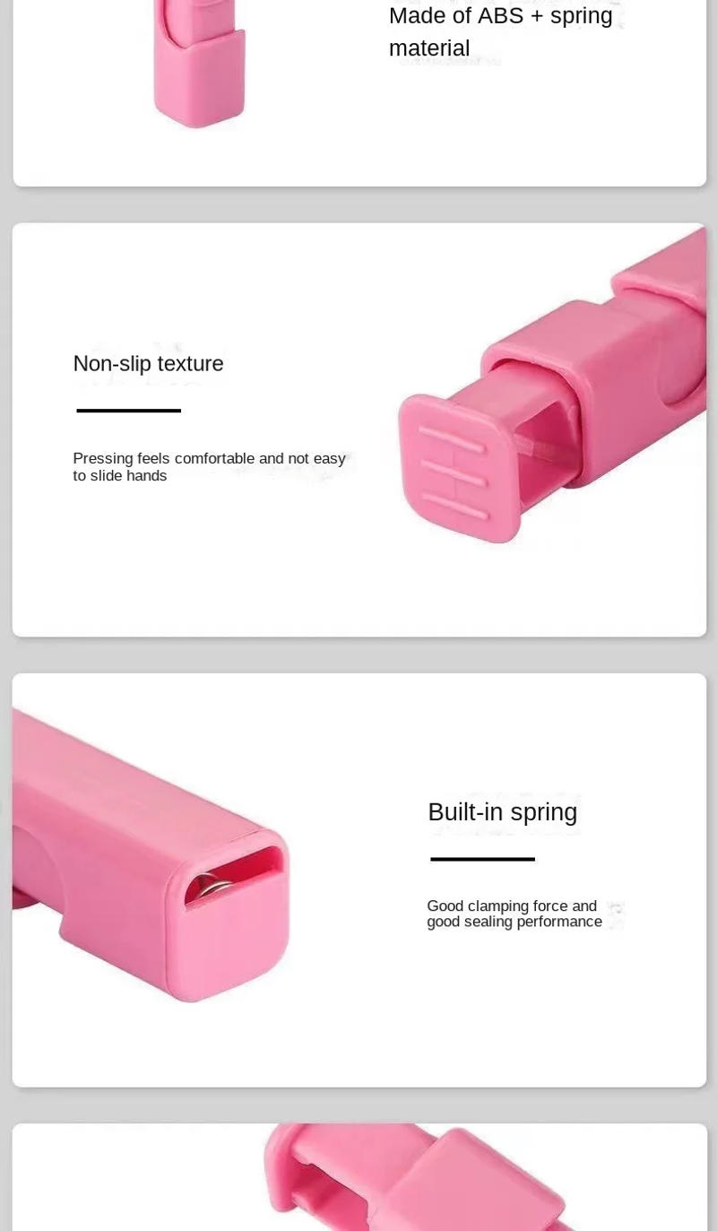 Description Picture 6 of item1-12 PCS Squeeze Bread Bag Clips Reusable Fresh Food Seal Plastic Clip Snack Bag Seal Spring Clip Home Kitchen Storage