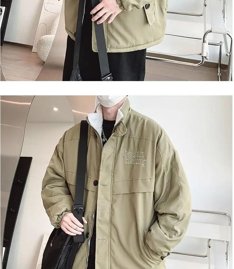 Description Picture 5 of itemAmerican Stand-up Collar Embroidered Retro Cotton-padded Coat Winter Causal Loose High Street Workwear Parkas Male Clothes