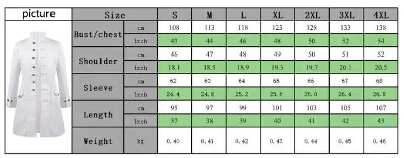 Description Picture 2 of itemMen Steampunk Trench Coat  Vintage Prince Overcoat Medieval Renaissance Jacket Victorian Edwardian Cosplay Costume Dress UP Tops