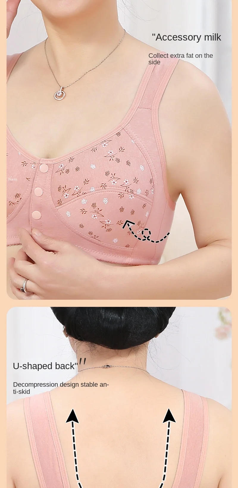 Description Picture 6 of itemPlus Size Women Soft Cotton Sports Bra Wire Free Bras Front Closure Brassiere Comfortable Thin Underwear Middle-aged Elder