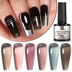 BOZLIN 6 Colors Soot Coloured Glaze Gel Semi-transparent Jelly Nude Nail Art Nail Supplies Soak off UV LED Nails Gel Varnish