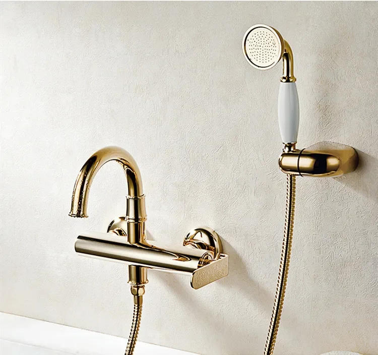 Description Picture 4 of itemGold Bathtub Shower Set Wall Mounted Chrome Gold Faucet Brass Classical Hot and Cold Bathroom Set
