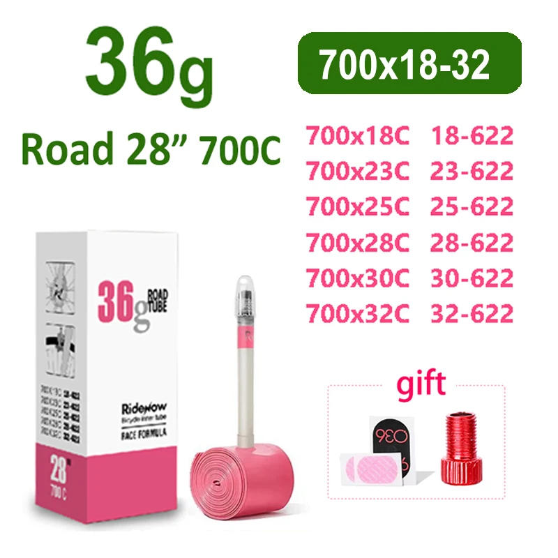 Description Picture 3 of itemRideNow TPU Bike Inner Tube 700C 18 23 25 28 32 35 37 40C MTB Gravel Ultralight Bicycle Tire 26 27.5 29 with Patch Valve Adaptor