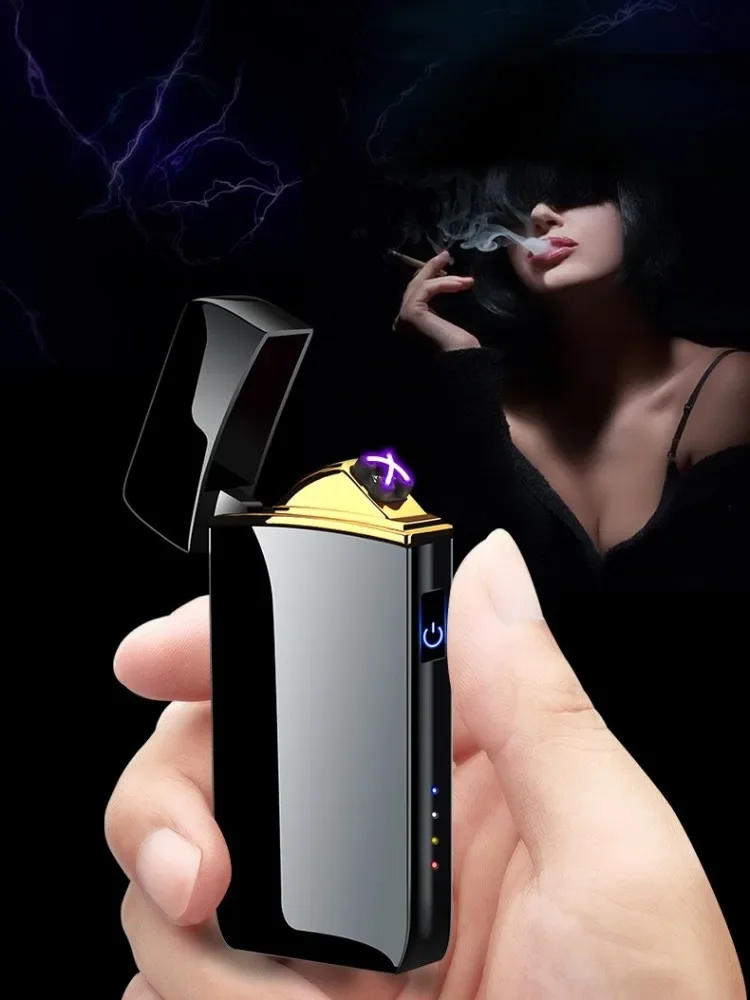Description Picture 6 of itemNew Electric Lighter, Metal Double Arc Windproof LED Screen Touch Ignition Lighter, USB Charging Portable Lighter, Men's Gift