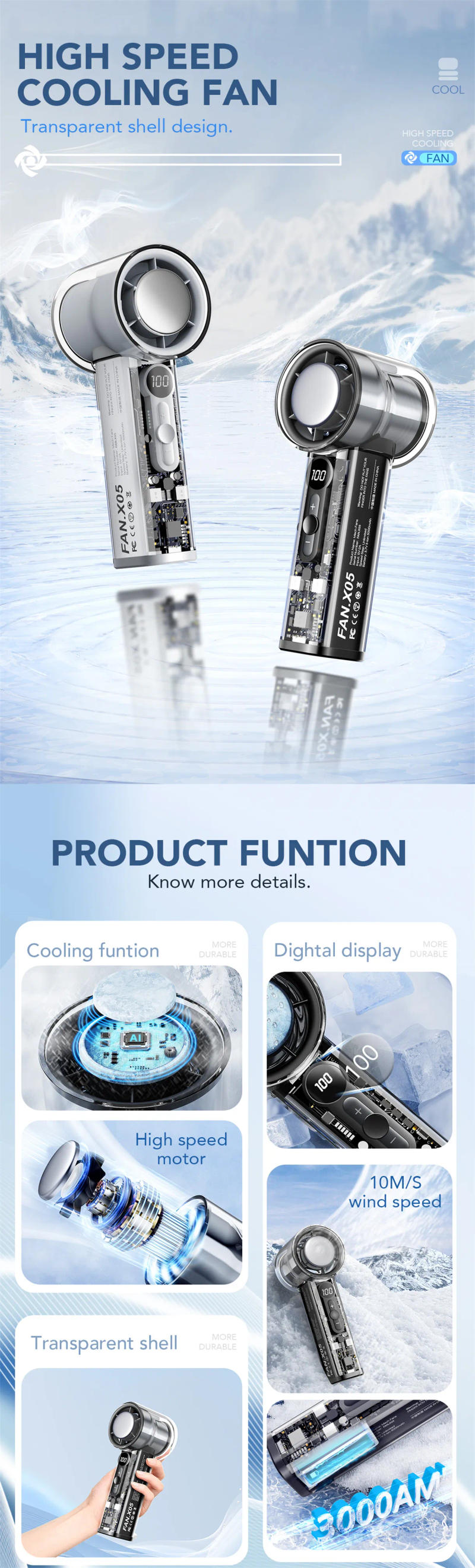 Description Picture 2 of itemIce Compress Portable Fan Semiconductor Refrigeration High-speed Fan USB Rechargeable Handheld Outdoor Turbo Fan Air Conditioner