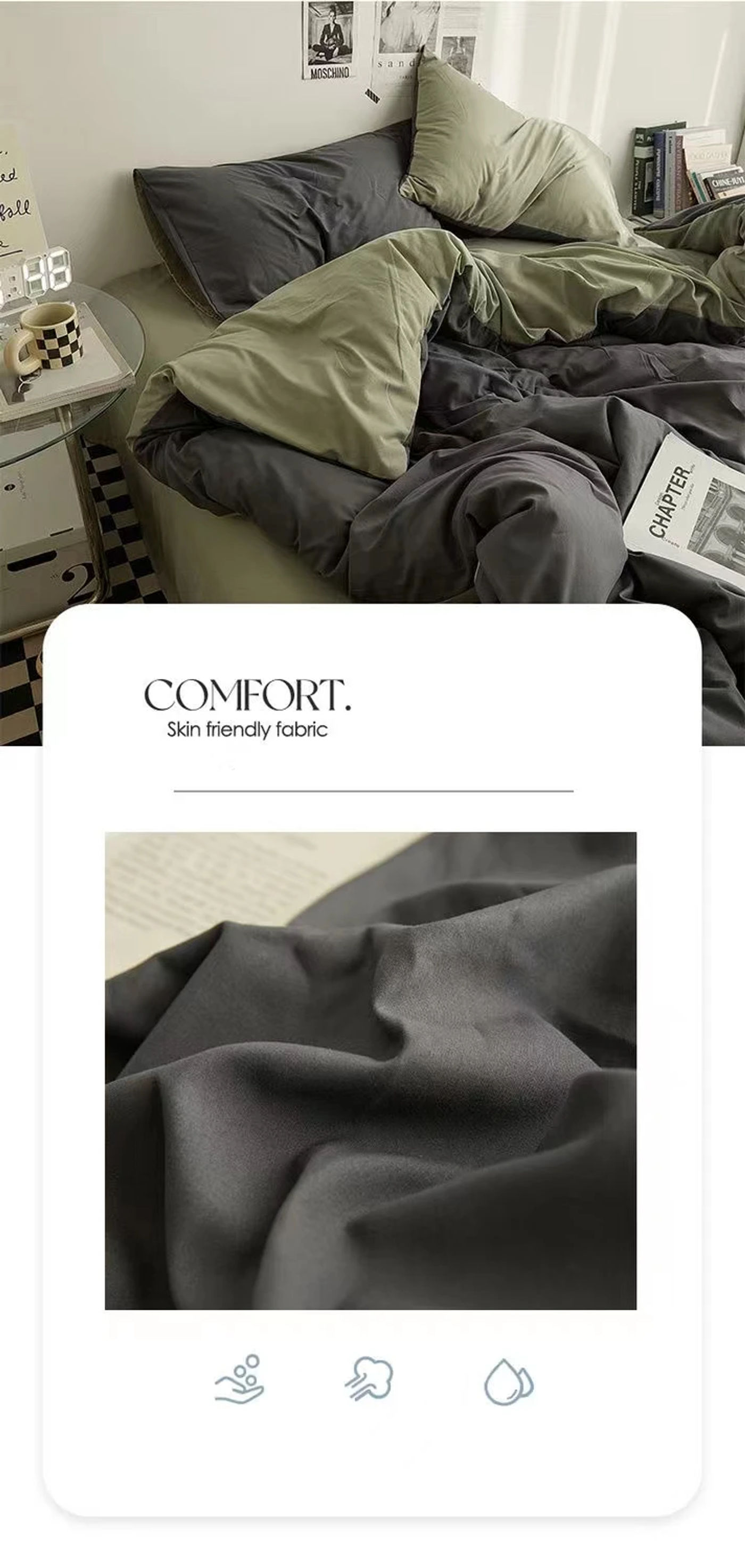 Description Picture 6 of itemSolid Color Double Couple Duvet Cover Double-sided Nordic Simplicity Queen Size Quilt Cover Comfort 200x230（No Pillowcase Sheet)
