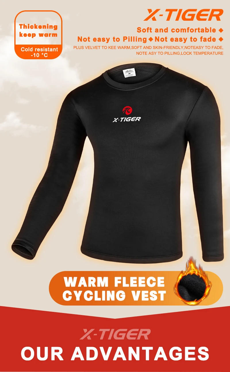 Description Picture 2 of itemX-TIGER Winter Cycling Base Layer Long Sleeve Warm Bike Underwear Fleece Sports Bike Shirt For Keep Warm Racing Bicycle Shirt