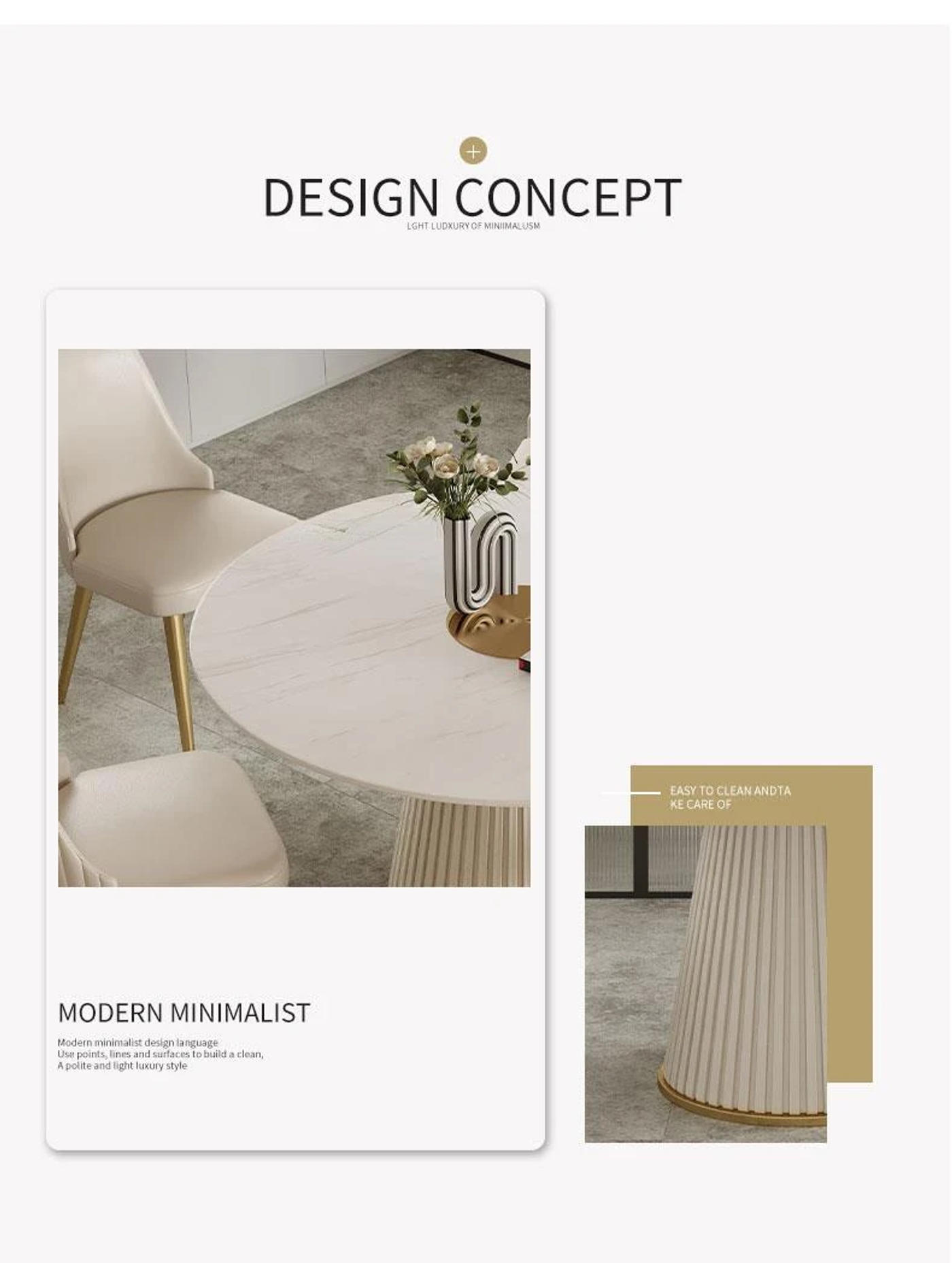 Description Picture 4 of itemModern Simple Luxury Dining Table Rock Slab Round Kitchen Table Household Marble Dining Table And Chair Combination Furniture