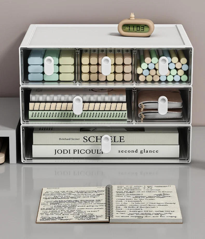 Description Picture 4 of itemDesktop Storage Boxes Organiser Stackable Drawer Storage Box Transparent Cosmetic Jewelry Desk Supplies Organizer Home Supplies