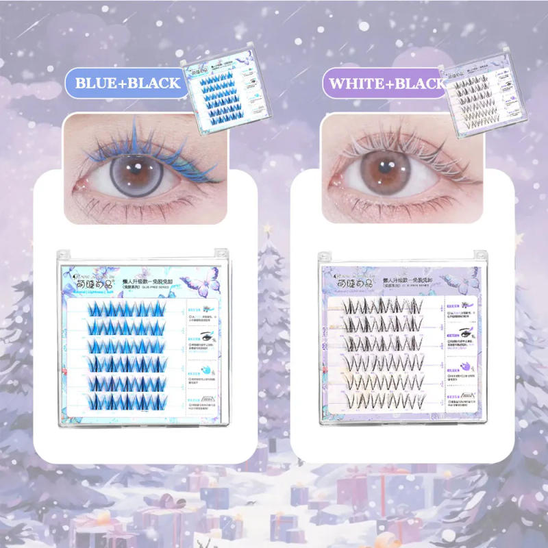 Description Picture 3 of itemColored Glue-free Eyelashes Blue Single-tuft Segmented False Eyelashes White Comic Eye Lashes Self-adhesive Lash Tufts Party