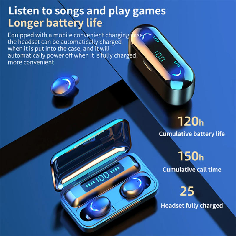Description Picture 3 of itemF9 Wireless Earphones Bluetooth TWS LED Dislpaly Binaural Headset Waterproof Earbud HD Calling CVC 8.0 Noise Reduction Headphone