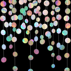 4M Silver Iridescent Paper Garland Star Round String Banners Wedding Birthday Party Home Hanging Decorations Baby Shower Favors
