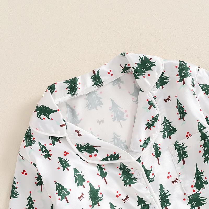 Description Picture 5 of itemKid Girl Boy Christmas Pajama Set Reindeer Print Long Sleeve Button Down Tops Elastic Waist Pants 2 Piece Set