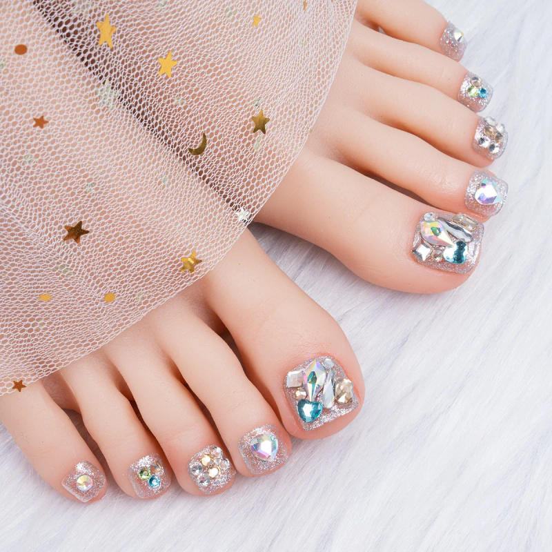 Description Picture 6 of item24pcs Glitter Crystal False Toenails Full Cover Wearable Rhinestone Fake Toe Nail Patch for Feet nails Supplies professionals