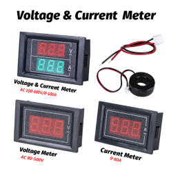 0.56'' Digital LED Dual Display Voltmeter Ammeter Tester Detector AC 0-100V AC60-500V Voltage Current Meters Calibrate Reading