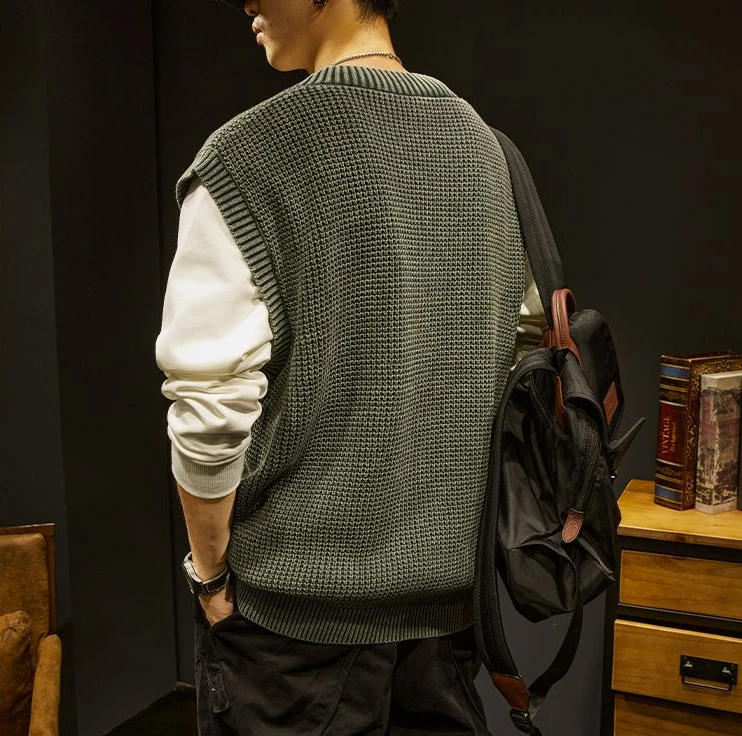 Description Picture 6 of itemKnitted Sweaters for Men Vest Plain Waistcoat Man Clothes Solid Color Motorcycle Sleeveless Heated Cheap Mode Overfit Cigaret S