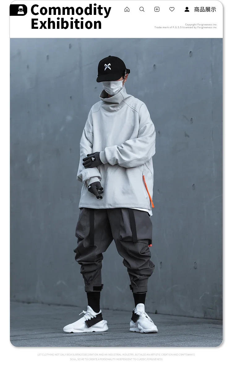 Description Picture 3 of itemUnisex spring Men's clothes Harajuku Loose Technology oversize Trendy HipHop Cargo jogger pants Multi-pocket Drawstring Overalls