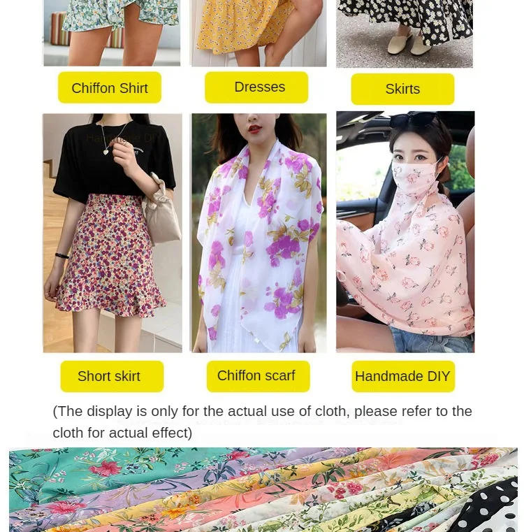 Description Picture 4 of itemTranslucent Chiffon Fabric Flowers By The Meter for Clothes Skirts Dresses Sewing Plain Printed Floral Pattern Textile Soft Blue