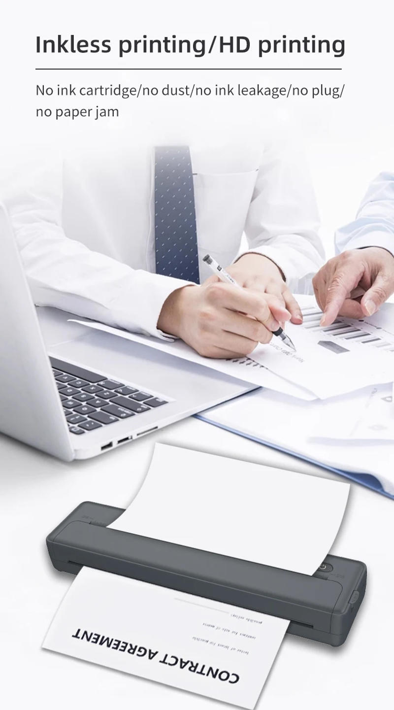 Description Picture 5 of itemInkless Thermal Printer BluetoothA4 203dpi Mini Portable Rechargeable Inkless Thermal Printer for School OfficeWork Home Print