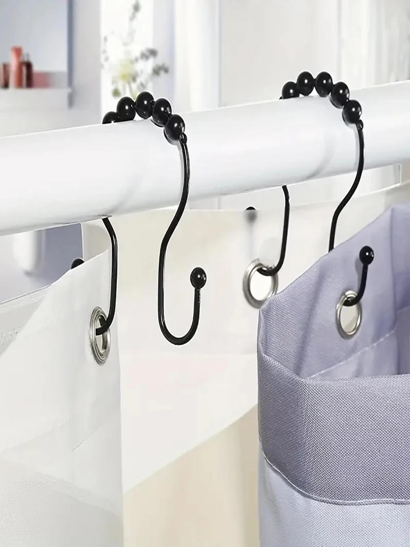 Description Picture 3 of item12Pcs Stainless Steel Double Hook Shower Curtain Ring, Curtaines Hookes Hanging Without Punching Smooth Durable