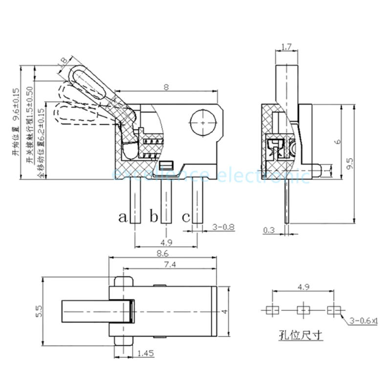 Description Picture 2 of item100/50/10PCS Limit Switch 3 Pins Direct Insertion Reset Micro Motion Detection Button Switch for Game Flash Door Reset Switch