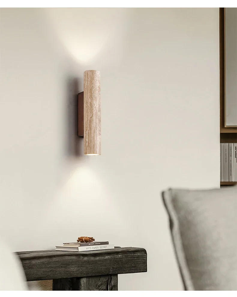 Description Picture 5 of itemYellow Marble Wall Lamp Up Down Japan Wabi Sabi Living Room Bedroom Bedside Lights Led Travertine Stair Aisle Wall Decor Sconce