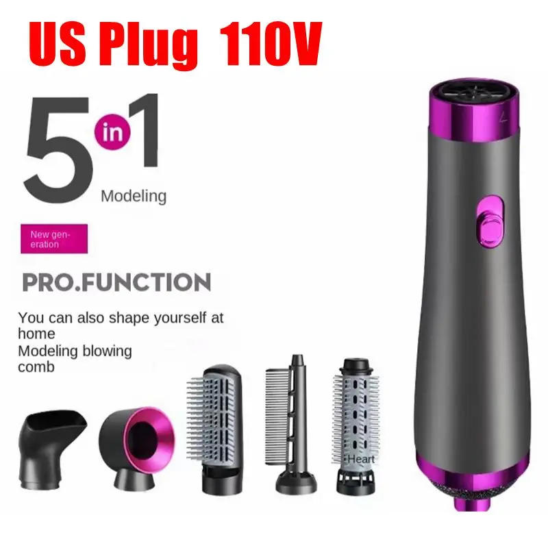 Description Picture 3 of item5 In 1 Hair Dryer Hot Air Comb Electric Curling Straight Hair Comb Negative Ion Hair Dryer One Step Brush 220V EU 110V US