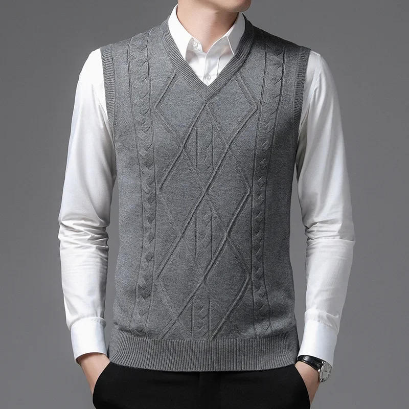 Description Picture 5 of item2024 New Spring Vest Male Fashion Wool Sweater Vest Men's Middle Age Jacquard Business Casual Pullover Mens Clothing