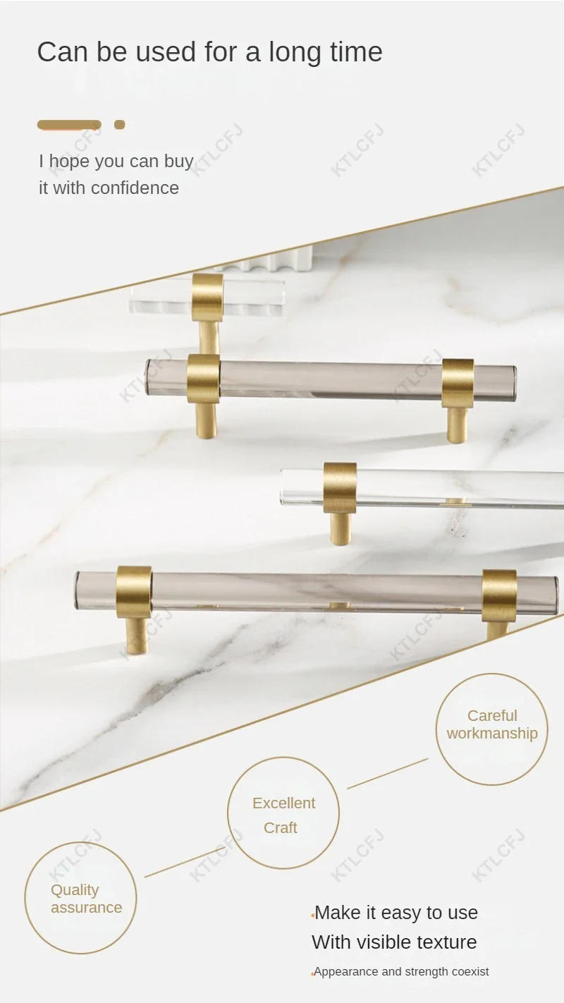Description Picture 4 of item1Pcs Acrylic Handle American European Style Cabinet Drawer Wardrobe Door Handle Brass Base Door Handle 96/128/160/228mm