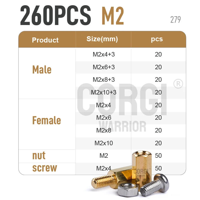 Description Picture 3 of itemM2 M2.5 M3 M4 Motherboard Standoffs Screws Nuts Kit 48-320 Hex Pieces Male Female Brass Spacer for DIY Electronic PCB Circuit
