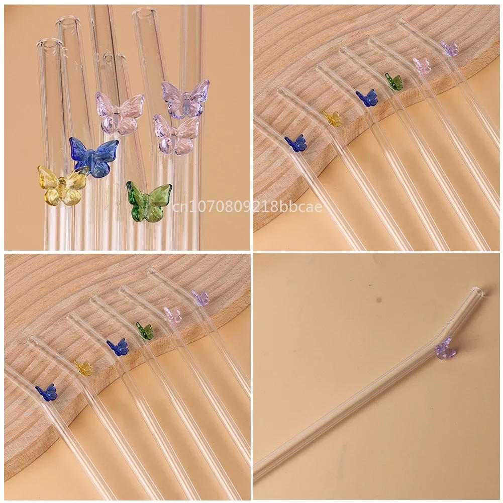 Description Picture 6 of itemNew Reusable Glass Straws With Butterfly Eco Friendly Drinking Straws With Clean Brush For Smoothies Cocktails Bar