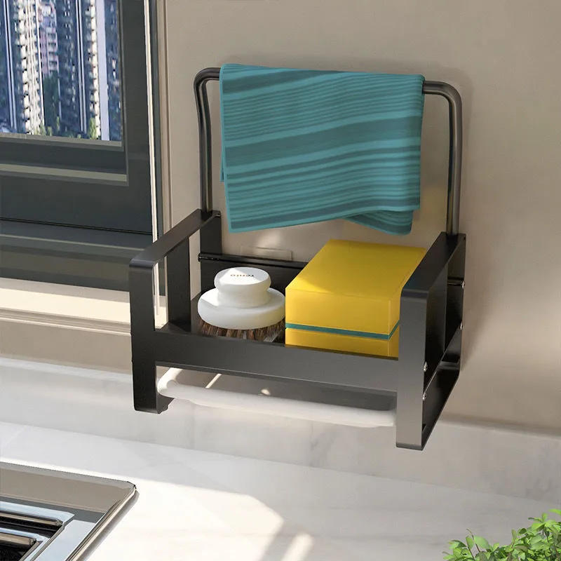 Description Picture 3 of itemS/L Large Sponge Holder Kitchen Sink Caddy Rack Stand Cleaning Brush Soap Organizer Storage Rack with Drain Tray 1PCS NEW