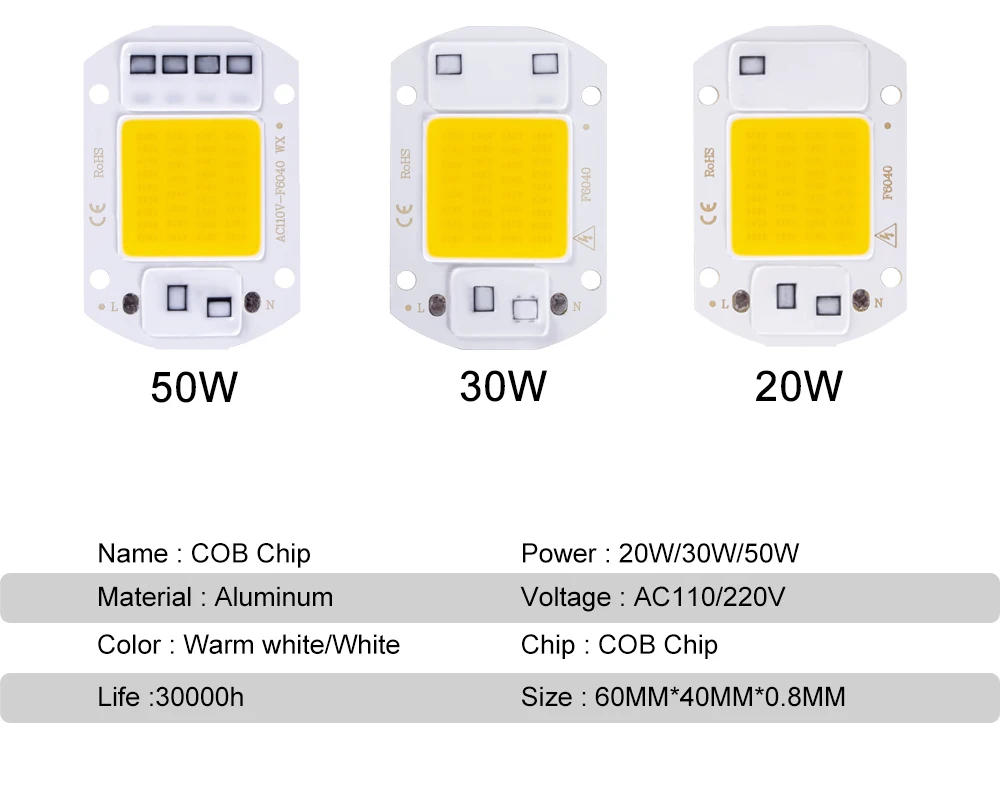 Description Picture 5 of itemPwwQmm AC110V 220V LED Chip 20W 30W 50W COB Chip No Need Driver LED Lamp Beads for Flood Light Spotlight Lampada DIY Lighting
