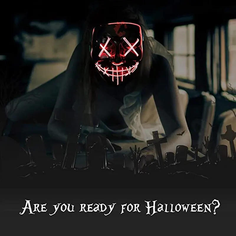 Description Picture 2 of itemHot Sale Halloween Glowing Scary Face Mask Luminous LED Purge Mask Neon Light Up Horror Party Mask Cosplay Costume Supplies