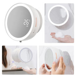 285ml Wall Mounting Hand Washer with LED Mirror Touchless Hand Soap Dispenser 3 Adjustable Levels for Bathroom Kitchen