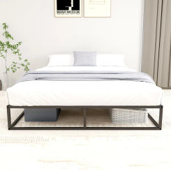 Queen Size Bed Frame, 10" Metal Platform with Wooden Slats, Easy Assembly, No Box Spring Needed