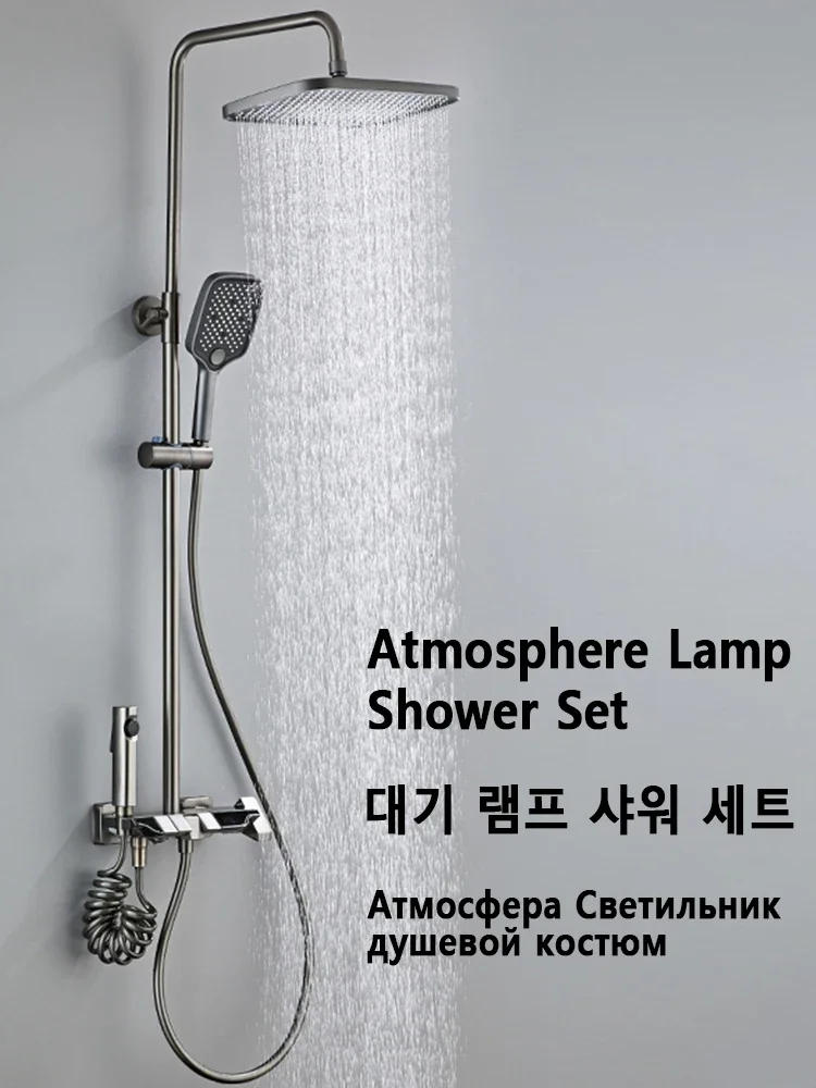 Description Picture 2 of itemTop1 Piano Key Shower Set Bathroom Brass Thermostatic Shower System Digital Display Shower Faucet Set 4 Function Rain Shower Set