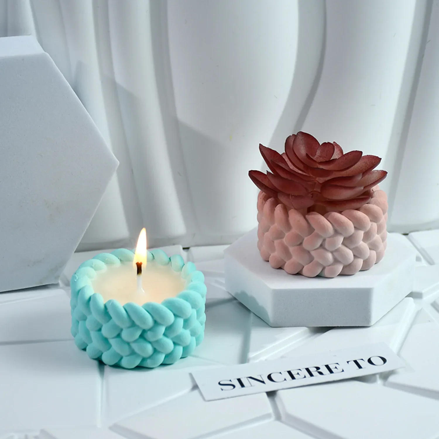 Description Picture 5 of itemHemp Rope Candle Cup Silicone Mold DIY Succulent Flower Pot Home Decor Molds Cement Gypsum Resin Clay Craft Storage Box Mould