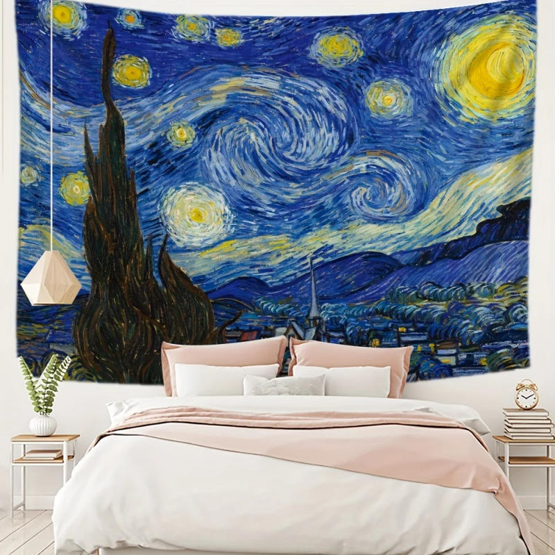 Description Picture 2 of itemVan Gogh Tapestry Famous Printed Blanket Wall Hanging Star Moon Night Tapestry Decoration Bedroom Study Rental Room 95x75cm